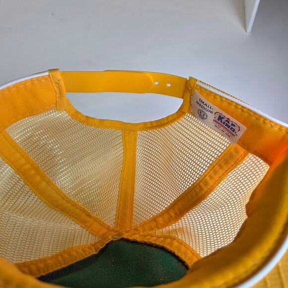 Vintage Johnson Reels Trucker Hat Green Yellow Kap King USA Snapback Foam Rot - Picture 10 of 10